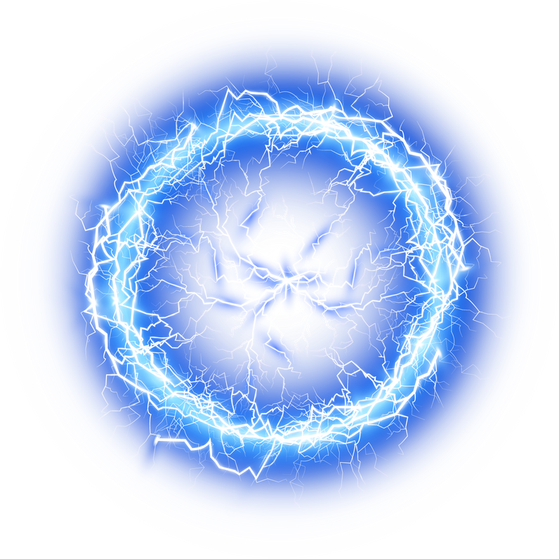 Blue Ball lightning on a transparent background. Abstract electric lightning strike. Light flash, thunder, spark. PNG.